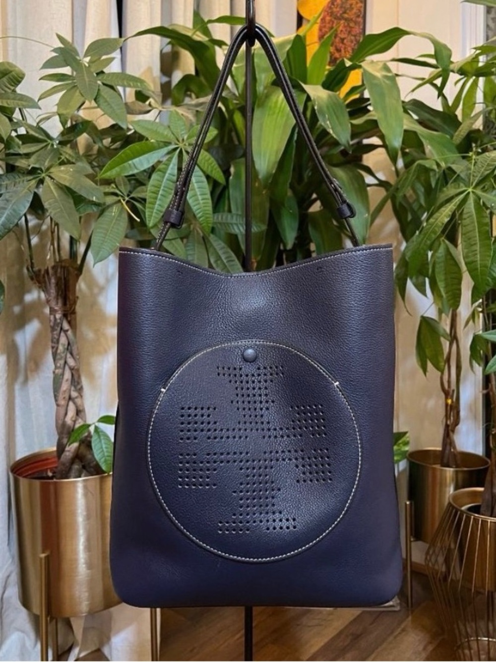 ♦️AUTHENTIC TORY BURCH BLUE KIPP PERFORATED LOGO HOBO